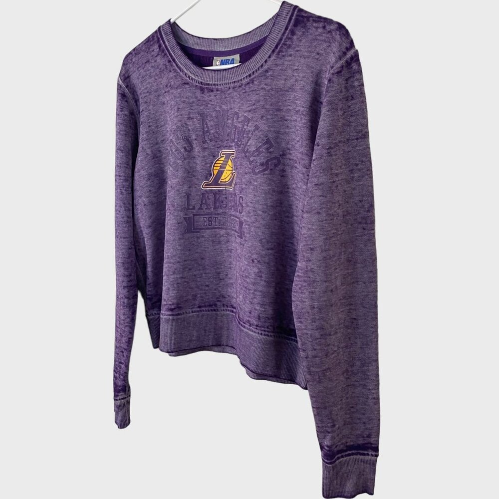 NBA Los Angeles Lakers Burnout Crewneck Sweatshirt Womens Medium Purple Pullover - Picture 2 of 12